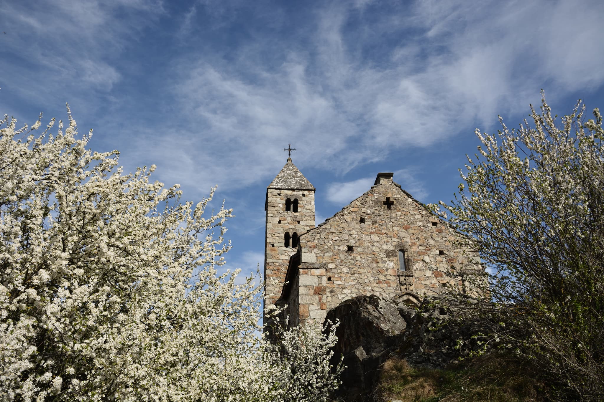 A chapel among blossoming trees