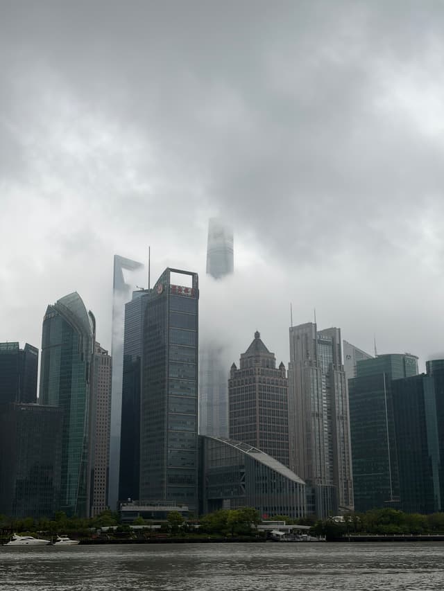 Shanghai tower in clouds