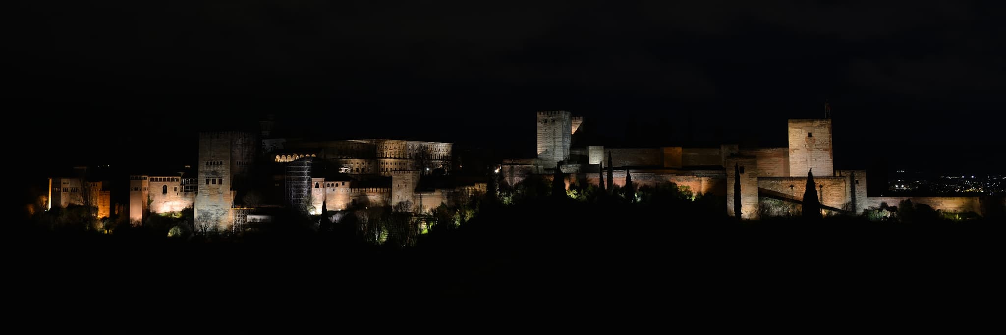 Alhambra fortress after dark