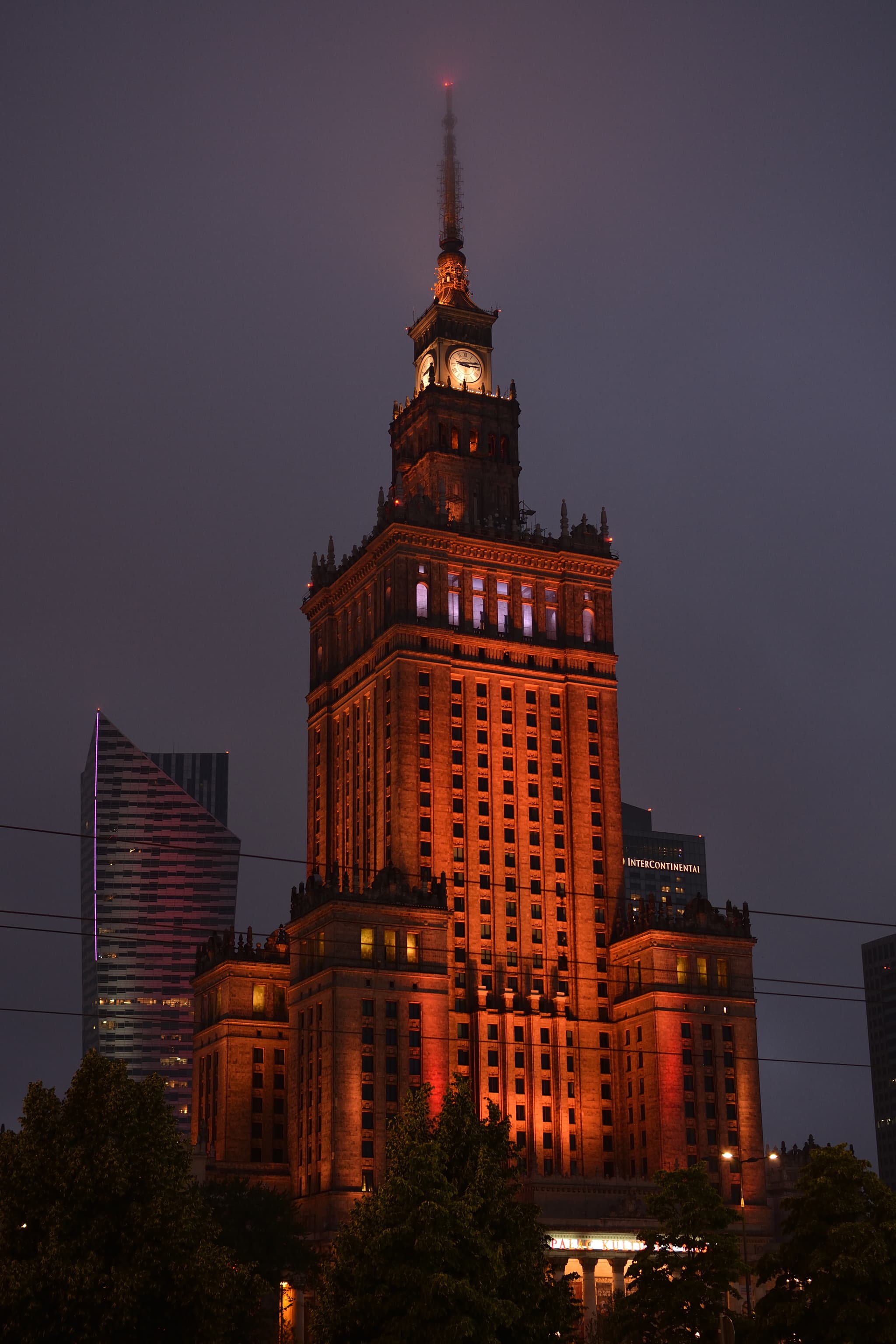 Pałac Kultury i Nauki in Warsaw during the night